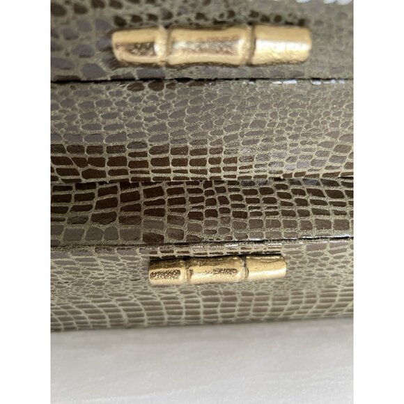 S/2 Vegan Crocodile Decorative Boxes Olive Green Jewelry Storage Lined Home NICE - Picture 13 of 16